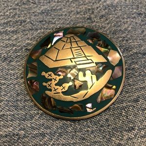 Vintage Alpaca Mexico silver and abalone brooch pin Mayan temple image